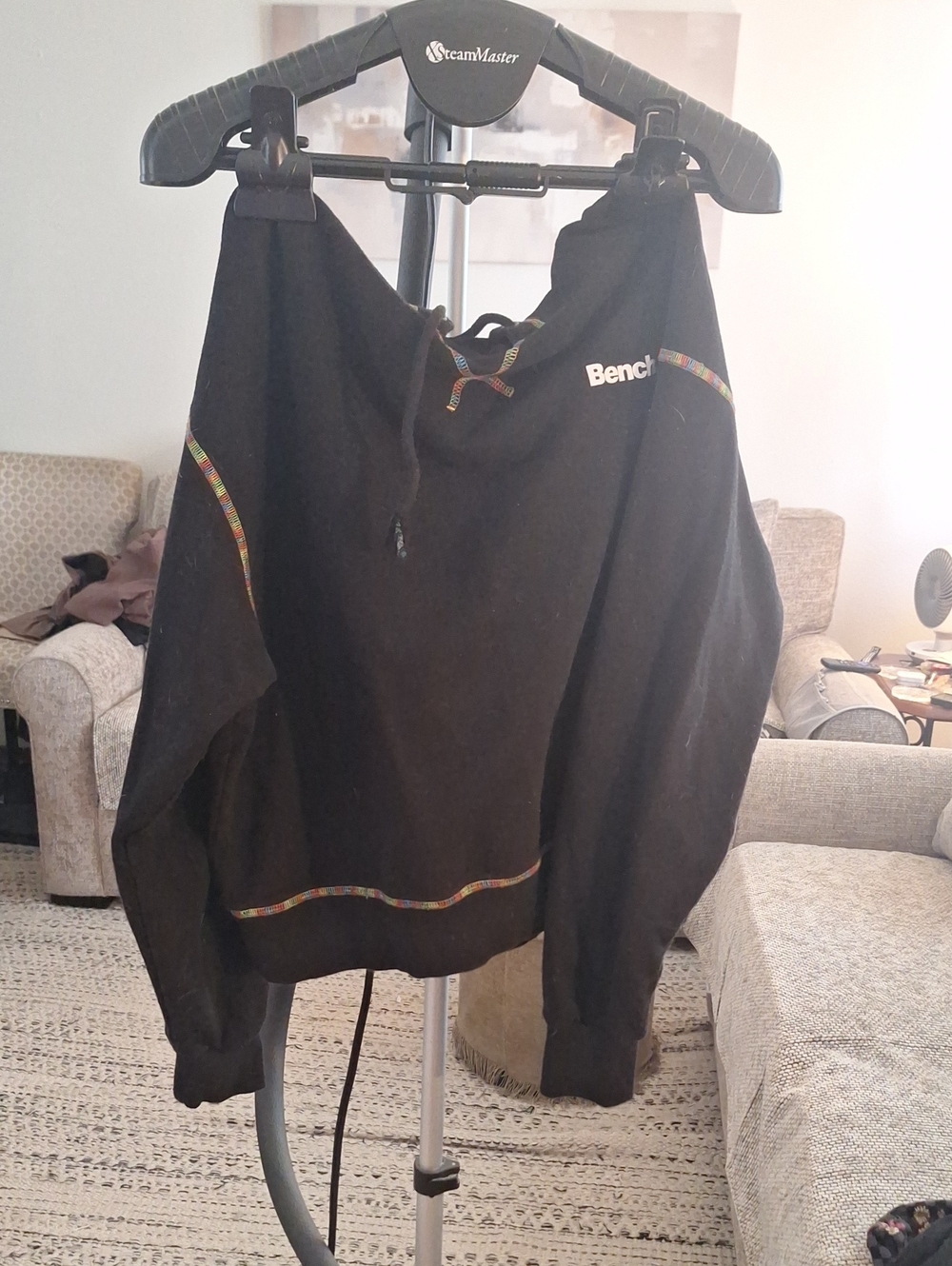 Bench Black Crewneck Sweater with Multicolor Trim